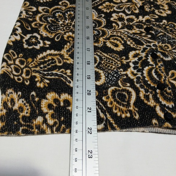 Talbots Floral Cardigan Sweater Button Front Long Sleeve‎ Black Beige MP - Picture 5 of 6